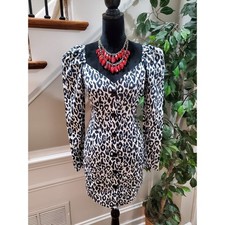 Asos Women's Black & White Cotton V-Neck Long Sleeve Knee Length Dress Size 10