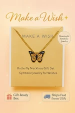 🦋 Butterfly Necklace + Wish Card | Adjustable Gift for Her • Symbol of Hope