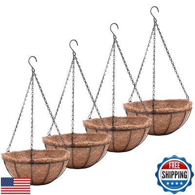 8 inch Metal Hanging Baskets For Plants Outdoor 4 Pack Round Metal Wire Hangi