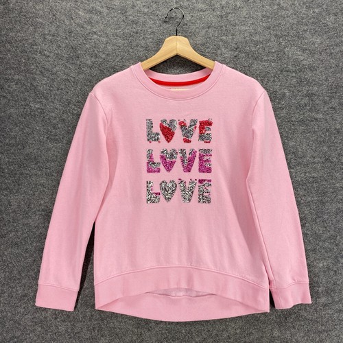 Cat & Jack Sweater Girls 14/16 Pink Logo Love Fleece Long Sleeve Pullover - Picture 3 of 10