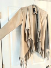 Vakko  For I.n.c Buff Faux Suede Fringe-trim Jacket Sz Small.