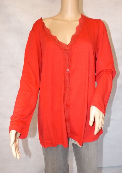 ★ Ulla Popken ★ 42+ 42/44 ~ Rot ~ Longsleeve ~ Shirtjacke ~ Shirt Langarm Neu-image