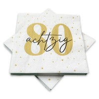 20 Servietten Zum 80. Geburtstag 33 X 33 Cm - Weiß Gold Schwarz