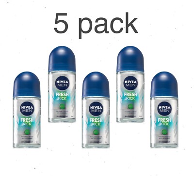 5 x  NIVEA MEN COOL FRESH KICK roll-on deodorant for men, 1.7 fl.oz / 50 ml