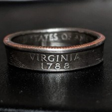 Virginia 1788 Yr. 2000 - Handmade Coin Ring, REAL US QUARTER: Ring Size 10