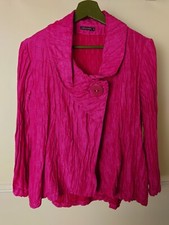 Grizas Linen Silk Crinkle Jacket Short Fuchsia Pink Size Small Statement Button