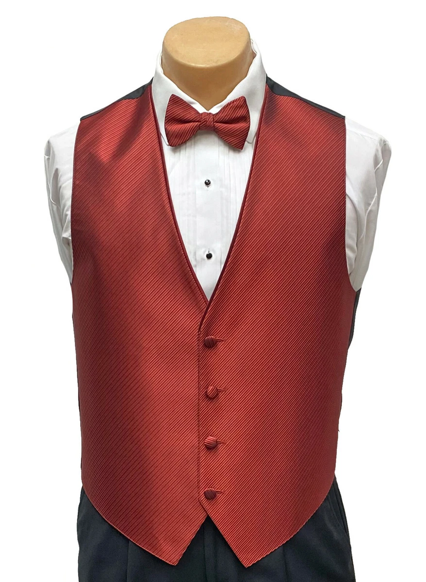Men s Red Tuxedo Vest with Tie Choice Bow or Long Groom Prom Wedding Party