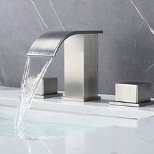 Waterfall Bathroom Faucet Brushed Nickel - Widespread 2 Handle 8 Inch 3 Hole Bat