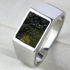 Raw Moldavite Ring, Mens Ring, 925 Sterling Silver, Wedding Ring, Signet Ring