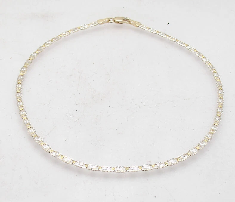 Diamond Cut Valentino Chain Ankle Bracelet Anklet Real Solid 10K Two-Tone Gold - Image 3 of 4