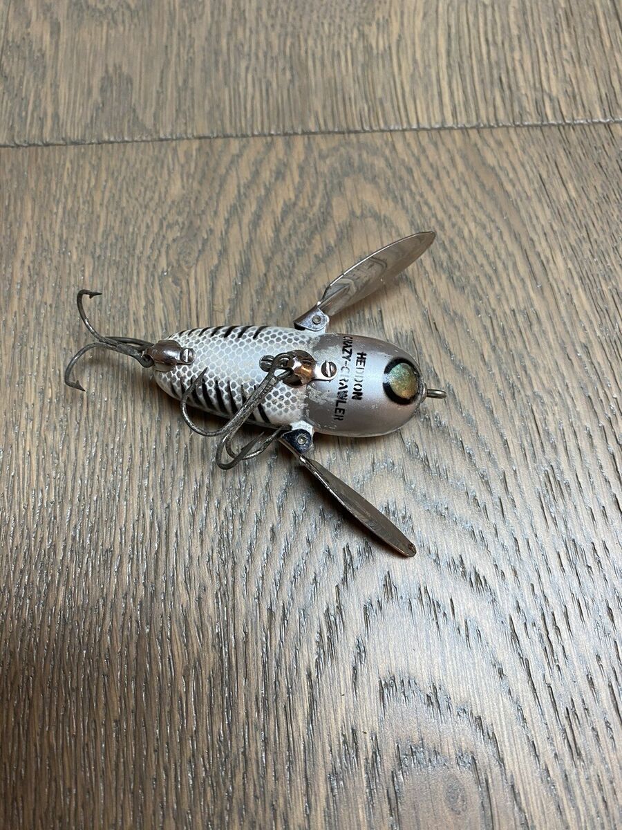 Vintage Heddon Crazy Crawler Silver And Black Fishing Lure Vintage Heddon Crazy Crawler Silver And Black Fishing Lure