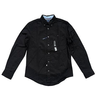 NWT Tommy Hilfiger Men's Regular Fit Essential Stretch Solid Oxford Shirt Black