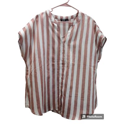 Yoins Clay Vertical white stripe loose v-neck short sleeve top