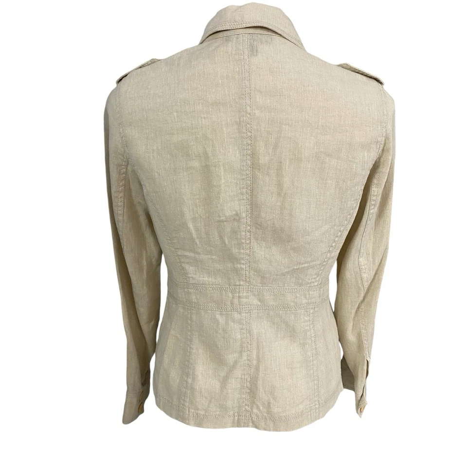 Blazer Style & Co Mujer Pequeña Chaqueta de Lino Tostado Safari Utilidad Trabajo Oficina Básico Foto 3 de 4