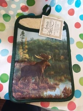 New! Wildlife Moose Pocket Mitt Potholder Cotton Terry Inside Kay Dee Designs