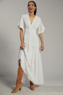 New Magali Pascal Embroidered Lace Midi Dress Size Medium Off White | eBay