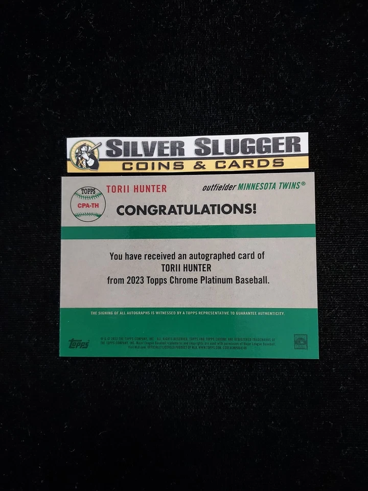 2023 Torii Hunter Topps Chrome Platinum Auto Blue Prism /99 Minnesota Twins - Image 2 of 2