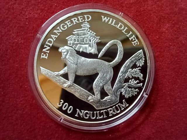 Bhutan 300 Ngultrum 1992 Affe Goldlangur PP Silber Gefährdete Tierwelt F.E.W.