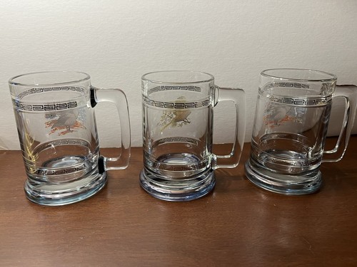 Princess House Colonial Style Glass Beer Mugs Canadian Geese + Pheasant SET OF 3 - Picture 12 of 19