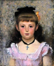 Large Oil painting Lovely little girl Portrait of Jeanne Kieffer on canvas 36"