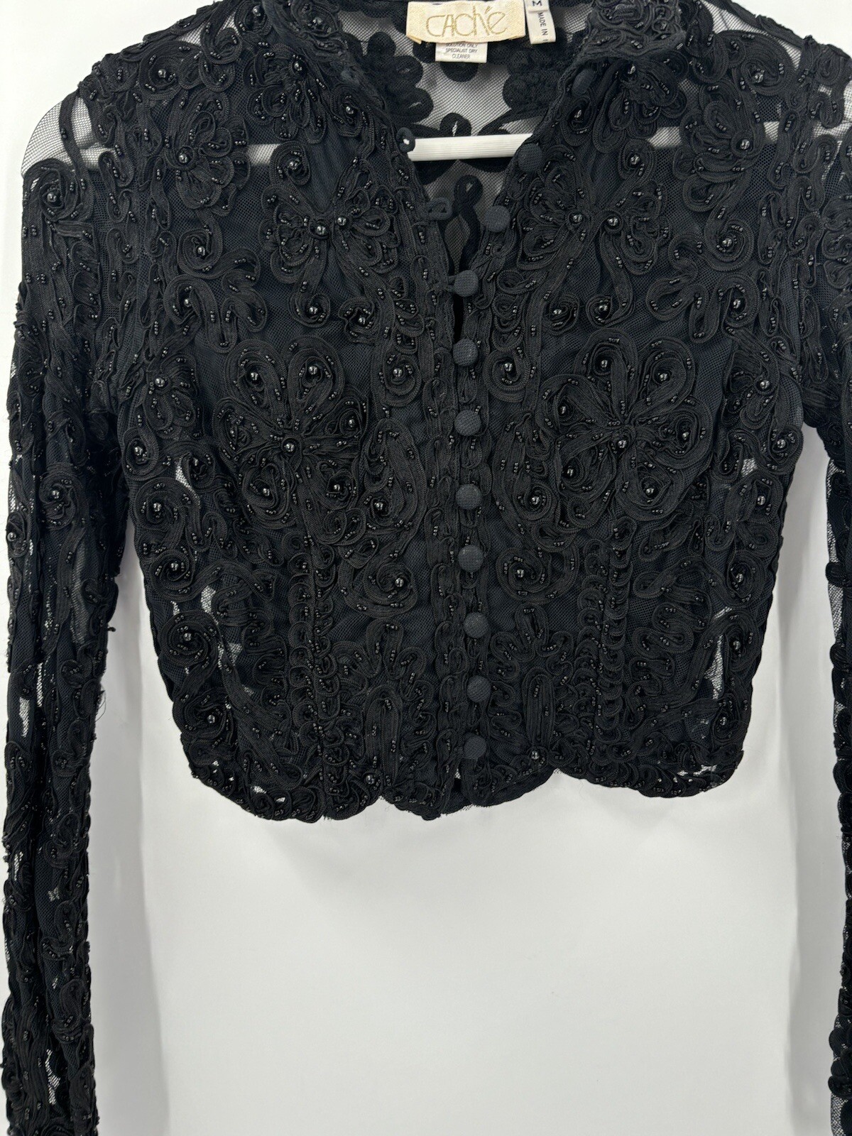 Cache Jacket Womens Medium Black Sheer Beaded But… - image 8