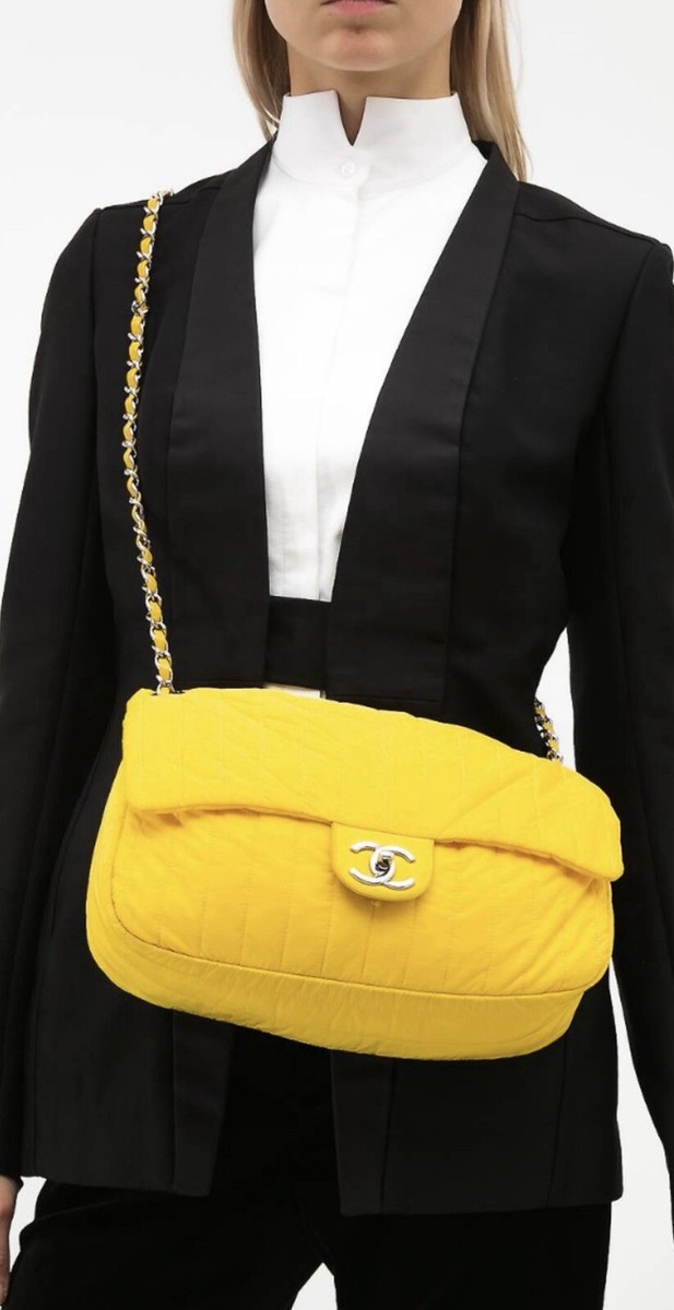 RARE Chanel 2012 Yellow Nylon Vintage Logo CC Leather Chain RARE Chanel 2012 Yellow Nylon Vintage Logo CC Leather Chain