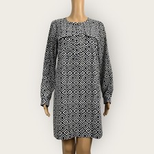 Gap SMALL Deborah Shift Casual Dress Navy Blue White Geometric Print Popover