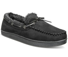 New Mens Club Room Black Faux Suede Slip-On Moccasin Slippers Shoes M 8 - 9