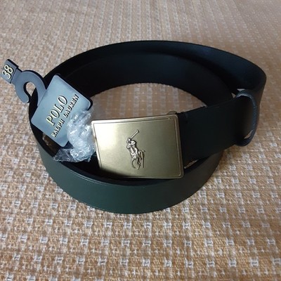 NWT Polo Ralph Lauren Leather Belt Men's 38 Pony Brass Buckle Deep Forest Green