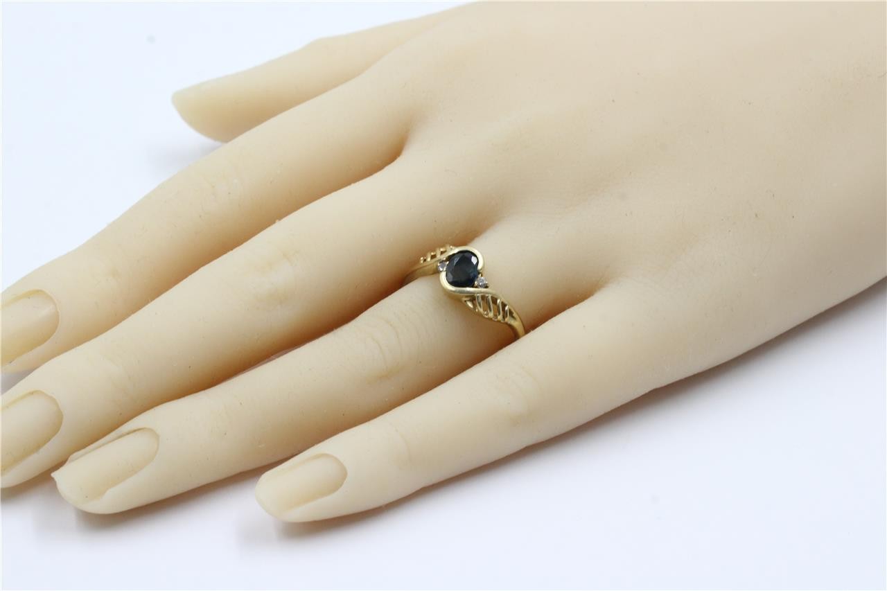 GORGEOUS DESIGN 14K SOLID GOLD OVAL SAPPHIRE & 2 … - image 2