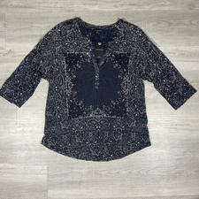 Lucky Brand Boho Shirt Womens Size 1X Blue 3/4 Sleeves Top NEW WITH TAGS