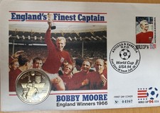 England's Finest Captain Bobby Moore First Day Cover & Coin 30 July 1993