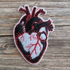 Anatomically Correct Black Red Emo Heart 90'S Style Goth Punk Iron on Patch