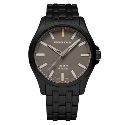 Protek Men's Watch USMC Series Quartz Sand Dial Black Titanium Bracelet 3106BR