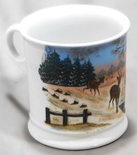 Antique Hand Painted Barber Shaving Mug Deer Winter Snow Scene German c1900