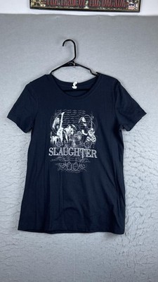 Slaughter Shirt Womens XL Black Up All Night Rock Lyrics Graphic Band Tee Top
