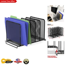 5-Section Upright File Organizer - Expandable Metal Mesh for Modern Workspaces