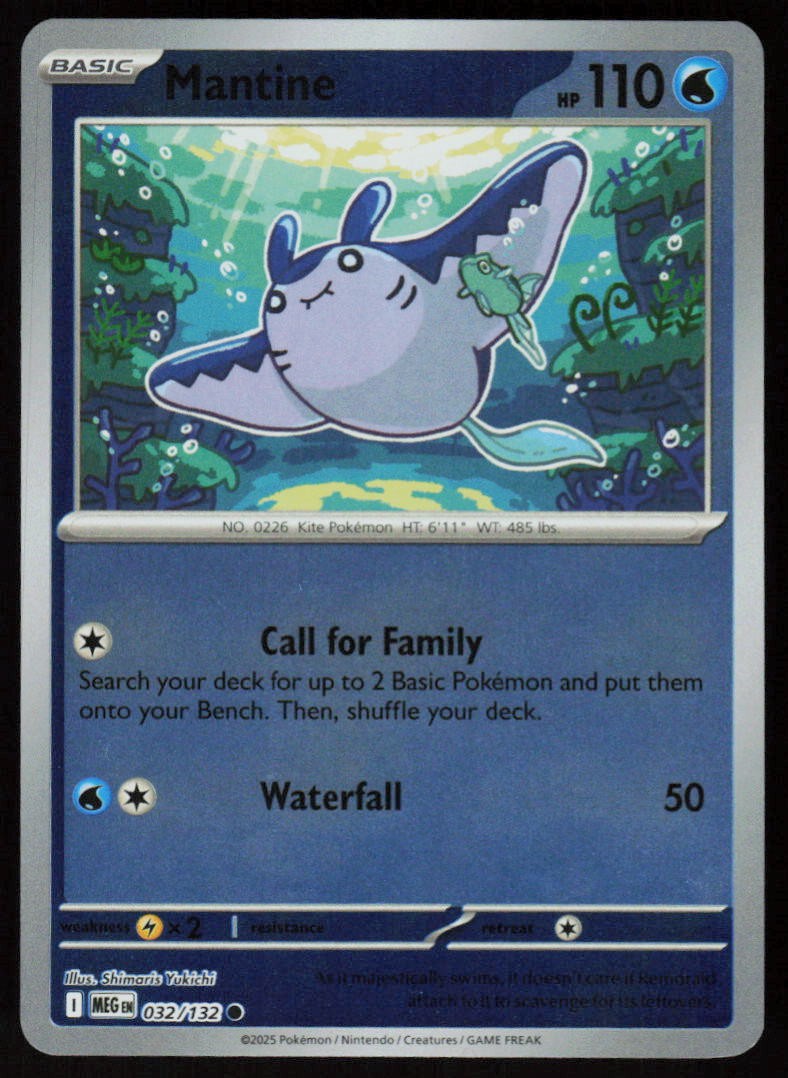 Mantine 032/132 Common Mega Evolution Pokemon Reverse Holo Near Mint