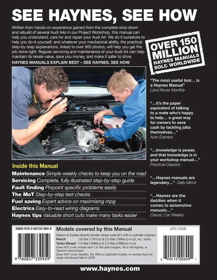 Audi A4 Petrol & Diesel (Jan 2005-Feb 2008) Haynes Repair Manual - Image 2 of 4
