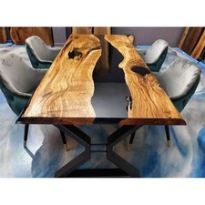 Black Epoxy River Table – Rectangular Live Edge Top – Handcrafted Unique