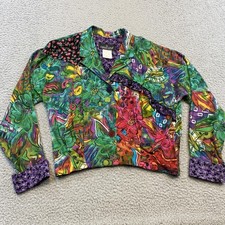 Vintage Carole Little Jacket Womens 6 Multicolor Rayon Bold Floral Made USA 90s