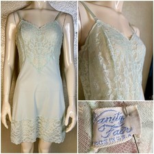 Vintage 1950's VANITY FAIR Soft Blue Dress Slip Nylon Nightgown Sheer Lace XS/S