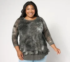 LOGO by Lori Goldstein Women's Top Sz XS Fine Lace -Sleeve and Tank Gray A659289