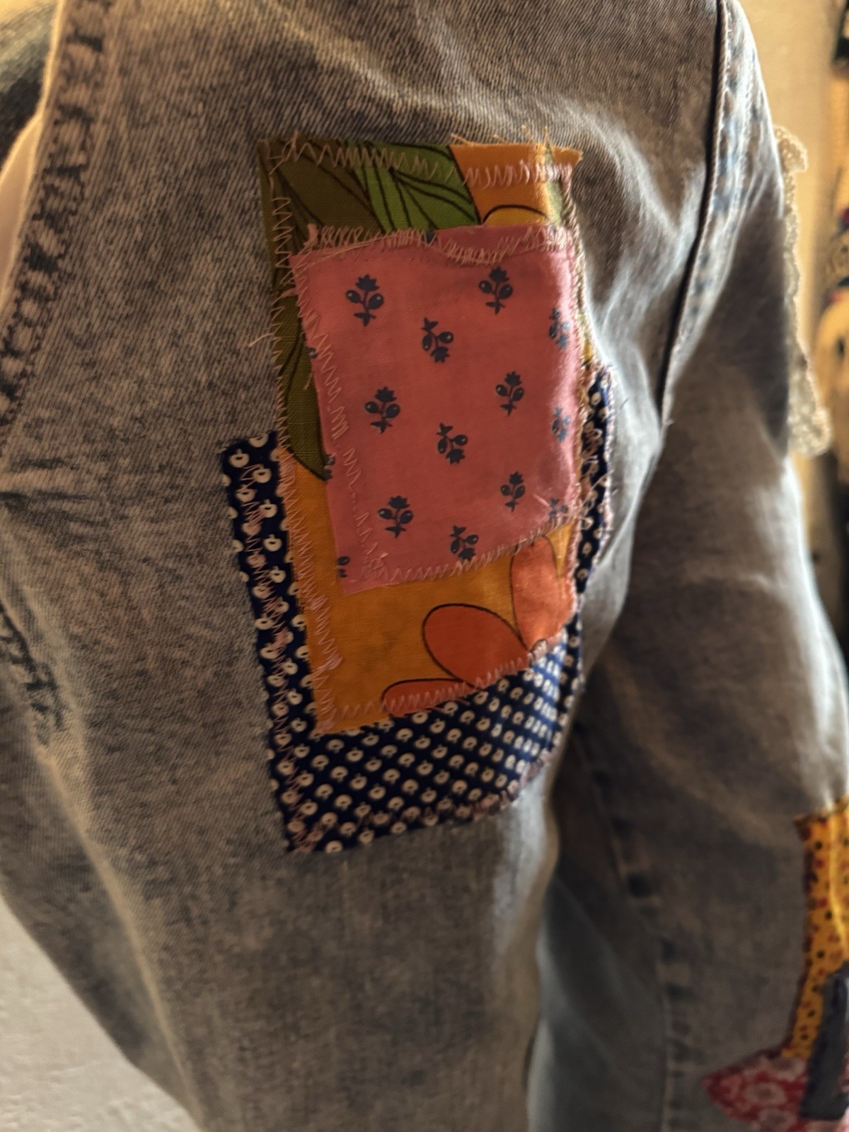 Upcycled/reworked Boho Patchwork Bob Overalls Den… - image 4