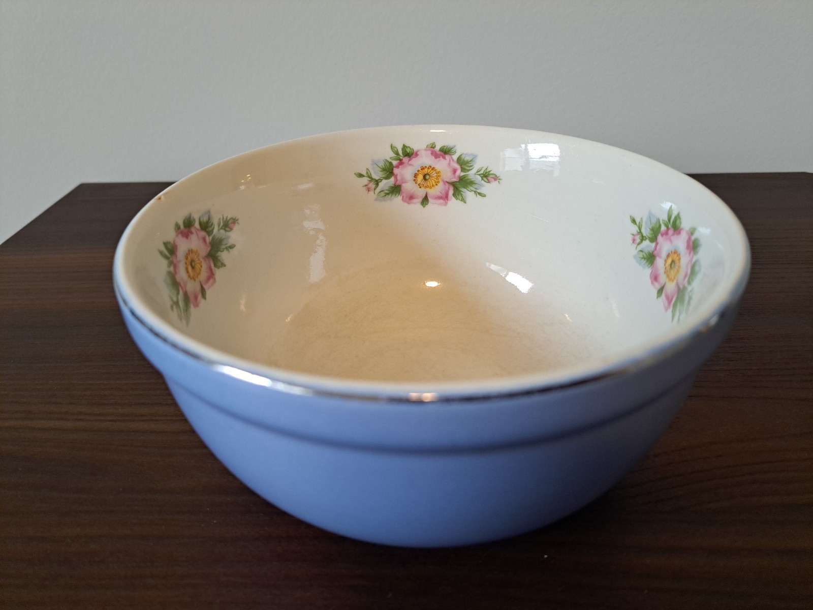 Vintage Hall's Superior Quality Kitchenware Blue Bowl Rose Pattern - 6 3/8
