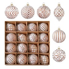 16Pcs Vintage Rustic Christmas Ball Ornaments - Large Shatterproof Neutral Ch...