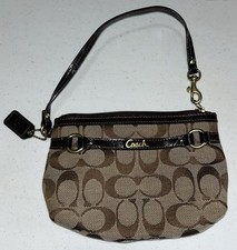 Coach Signature Logo Canvas Wristlet Brown