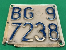 Orig. 1960"s Lambretta / Vespa " BERGAMO" Pressed Number Plate" BG9 7238 "ULMA