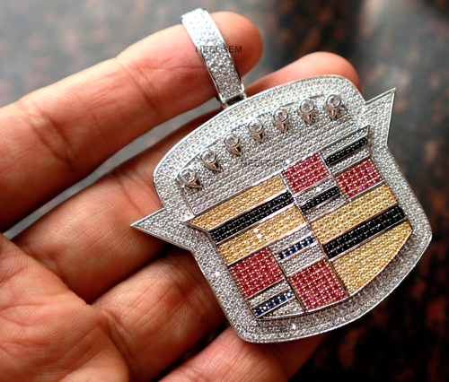 Customize 3Ct Multi-Color Simulated Diamond Men's Cadillac Pendant 925 Silver - Picture 2 of 7