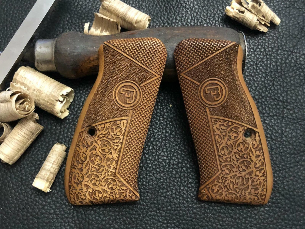 ZIB GRIPS Handmade Wood Grips For CZ-75, CZ85, SP-01 – Beech Wood, Laser Engraved, Ars.054
